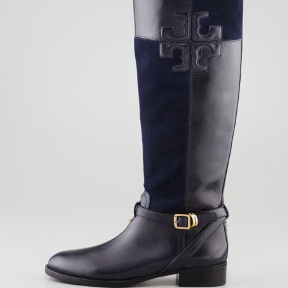 Tory Burch Lizzie Leather-Suede Riding Boot